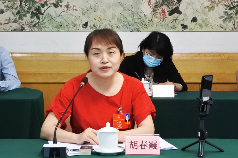 5月23日，全國(guó)人大代表胡春霞在參加分組審議政府工作報(bào)告時(shí)發(fā)言。新華社記者　吳雨　攝